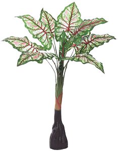 Planta Artificial Arvore Alocasia Real Toque X9 Verde Branco 1.05m